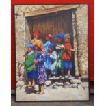 Fadlou-Allah El-Hadi,(Moroccan) seven children wearing brightly coloured costume standing in a