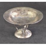 Arts & Crafts style silver bon bon dish with planished finish, raised on three supports, by Walker &