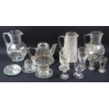 Antique glass, a pair of Victorian bulbous glass jugs, three rummers, a toastmasters glass, ice