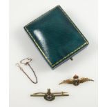 RAF sweetheart brooch, 9 ct gold with enamel, and another for the Royal Marines, with a wreath