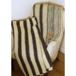 Welsh early 20th C. heavy weight blanket of broad stripes, two turned over ends, 176 x 206 cm and