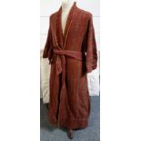 A fine woven wool coat by Ella McLeod, 1940's -1950's, in tangerine brown and yellow, with kimono