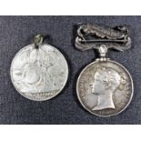 Crimea medal with Sebastopol clip, to G Poulter, Gr & Dr 1st Battalion, and a Turkish La Crimea