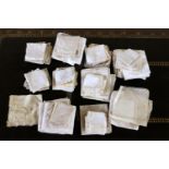 A group of 19th to early 20th C., handkerchiefs/pocket squares, the majority embroidered or lace