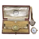 Edwardian ladies gold watch, the case with raised floral decoration and engraved sides, 14 ct, on