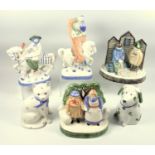 A group of Rye Pottery figures, Fishermen with catch, marks for Karen Boreham, Shepherd and