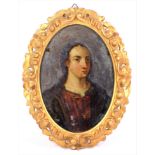 An early portrait of a young man, oil on copper panel, 17.5 x 15.5 cm, with carved giltwood frame,