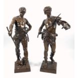 Eugene Marioton, two bronze figures, of youths, Fascinator the snake charmer and another