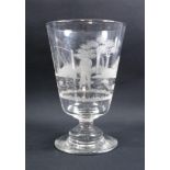 Glass vase etched with a scene of Fisherman, on riverside landscape, mid 20th C, 24 cm