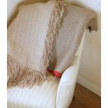 Welsh wool Cartheni, light brown and cream with long fringe, 160 x 156 cm and a heavy weight