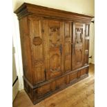 Late 17th C. Flemish oak armoire with panelled doors and original locks, 177 x 197 x 65 cm.