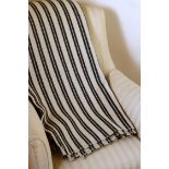 Cellan mill hand woven Welsh blanket with black rope twist stripes on a herringbone ground, 170 x