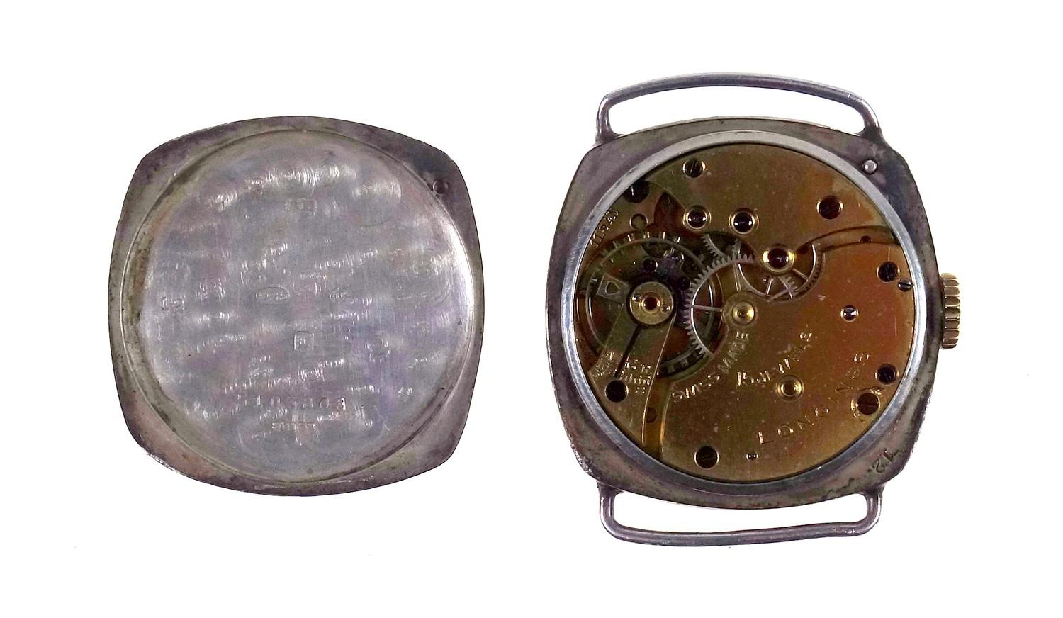 Longines 1930's cushion shape gentleman?s wristwatch, silver case, import marks, London 1932 by - Bild 2 aus 3