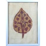 Coptic textile leaf 5-6th Century leaf form enclosing entwined branches and smaller leaves, in