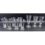 A Group of antique drinking glasses, a short Somerset wrythen ale glass, C 1780, two similar with