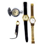 Group of watches; Rotary gold plated gentleman's watch with quartz movement, a 1950's Helvetia
