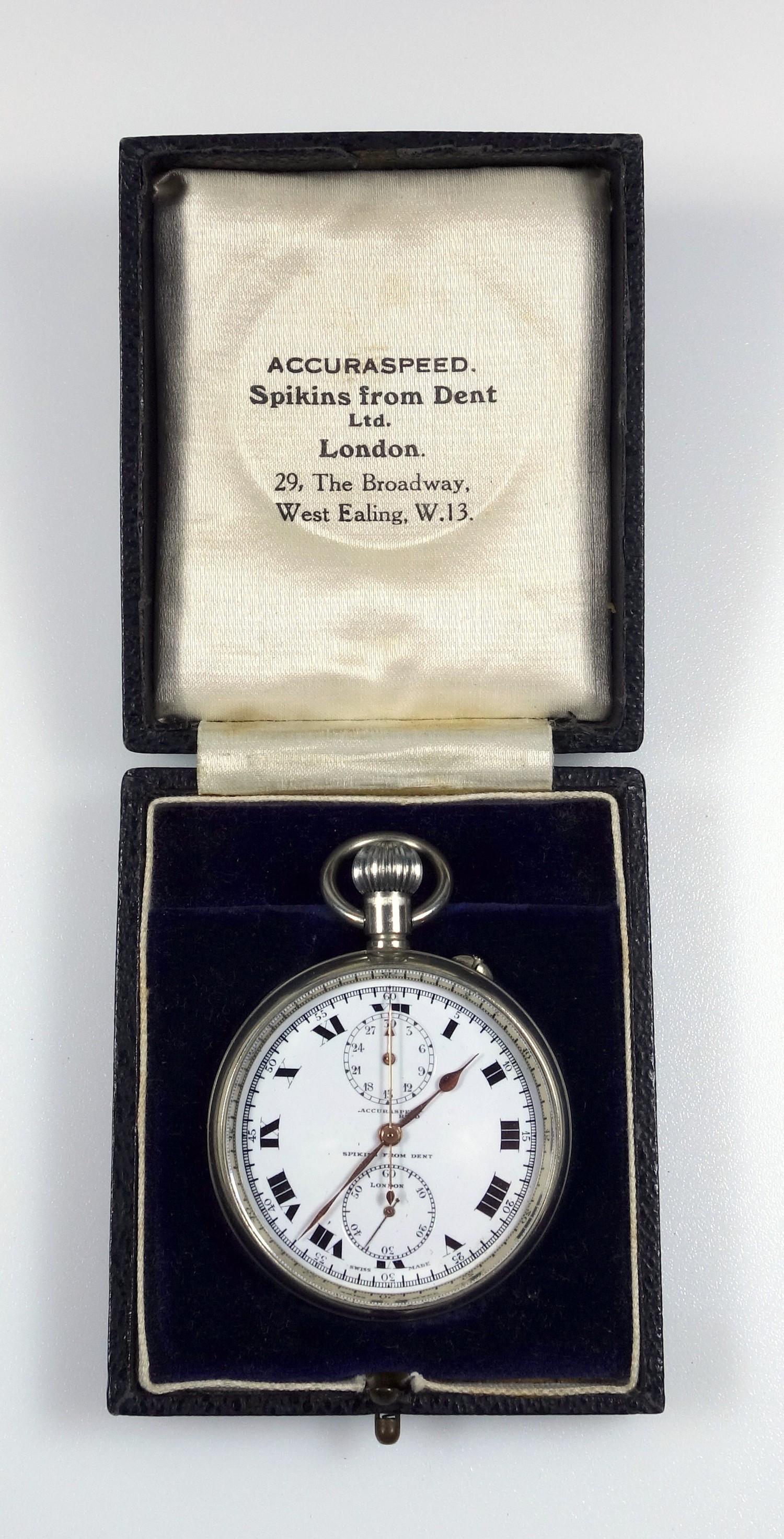 Spikins from Dent, Ltd, gentleman's pocket watch with subsidiary dials for seconds and stop watch,