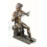 Adolphe Martial Thabard (1831-1905) bronze figure of Pan seated on a tree stump and playing the