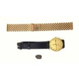 Longines, gold plated presence watch with quartz movement on leather strap and a 9 ct gold brick
