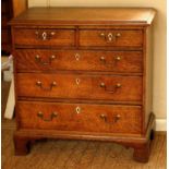 Georgian oak chest of small proportions, brass swan neck handles, ivory escutcheons, two small