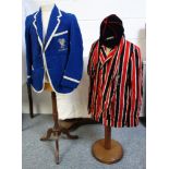 Vintage wool Rugby Football club black-red stripe blazer with couched silver thread dragon,
