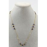 Gold chain necklace set with oval Ceylon sapphires, 14 ct gold, 46 cm