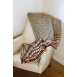 Two 1920's narrow width blankets. A Welsh narrow width candy stripe blanket in pink & black broad