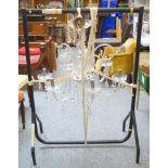 Glass electrolier (chandelier) with a baluster column, 6 spiral twist scroll branches with drip pans