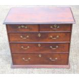 George II walnut chest with an inlaid top and front with 2 short, 3 graduated long drawers, on a