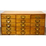 Pine chest with five rows of three drawers, H 43.2, W 88, D 46cm