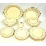 Frank Buckley Art Deco earthenware part dinner set with blue and gilt bands, comprising 6 dinner