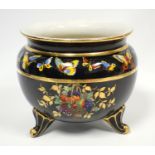 Edwardian earthenware figure decorated cache pot, butterfly and floral cache pot, Mason Cash green