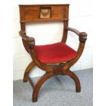 Masonic Master?s oak chair with a fluted panel back with a loose shield dated 1906 on a later