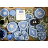 Wedgwood green jasperware , blue jug and a quantity of other jasperware (30)