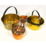 Victorian heavy brass preserving pan, D 29.7cm, saucepan, D 18cm and 17 other items (19)
