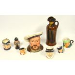 Royal Doulton Kingsware The Watchman figural head flask, H 25.5cm (stopper missing), Winston