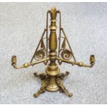 Bronze table lamp with baluster column, 2 branches, on a circular base, 4 scroll feet, H 55.8cm