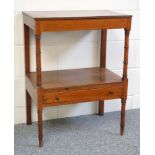 Victorian and later mahogany 2 tier whatnot with a reeded top and drawer below, on turned ringed