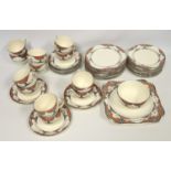 Crown Ducal Orange Tree pattern tea set comprising 12 cups, 12 saucers, 12 plates, D 18cm, 12