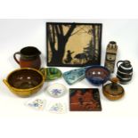 A quantity of assorted studio pottery to include a Minton Hollins & Co pottery tile, a Royal