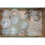 Quantity of glass spiral twist scroll branches, with drip pans, drops and shades, etc. (4 boxes)