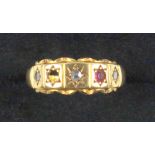 Late Victorian 15ct gold ring set 4 stones (one missing), by P & S, Chester 1898, 1.5grs, cased (2)