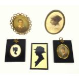 Victorian silhouette of the head and shoulders of a young woman, signed Jos?, in an ebonized