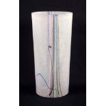 Kosta Boda glass vase, with trailing lines of blue, green, pink and purple on a frosted ground, base