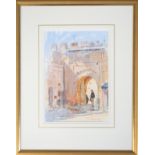 Pamela Kay (b. 1939), Raffles Hotel, Singapore, signed, watercolour, in gilt frame, 22.8 x 22.8cm,