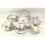 Selection of early English bone china teawares, painted in coloured enamels with various flowers,