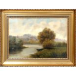 W B Britton, The Thames at Sonning, signed and dated 1909, oil on canvas, 33.7 x 48.5cm