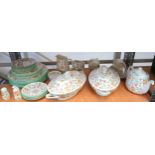 A comprehensive Minton Haddon Hall pattern china part dinner service, comprising 8 dinner plates,