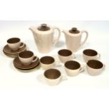 Poole Pottery 16 piece brown tone coffee set with coffee cans, saucers, hot water and coffee pot (