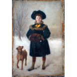 Monogrammed GMJ ? Possibly Russian, a young child standing in a winter landscape wearing coat, hat